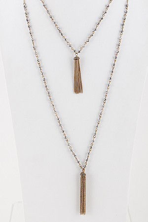 Tassel Chain Layered Necklace with Beaded Detail 5JAE9